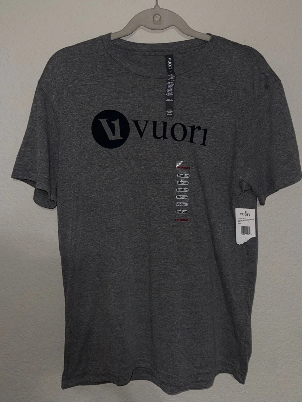 NWT Vuori Mens V1 Wordmark Logo Tee Heather Grey Indigo Tri-Blend Size M